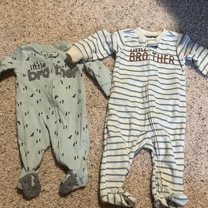 Little Brother Striped & Printed Footed One-Piece Pajamas - Blue & Sage